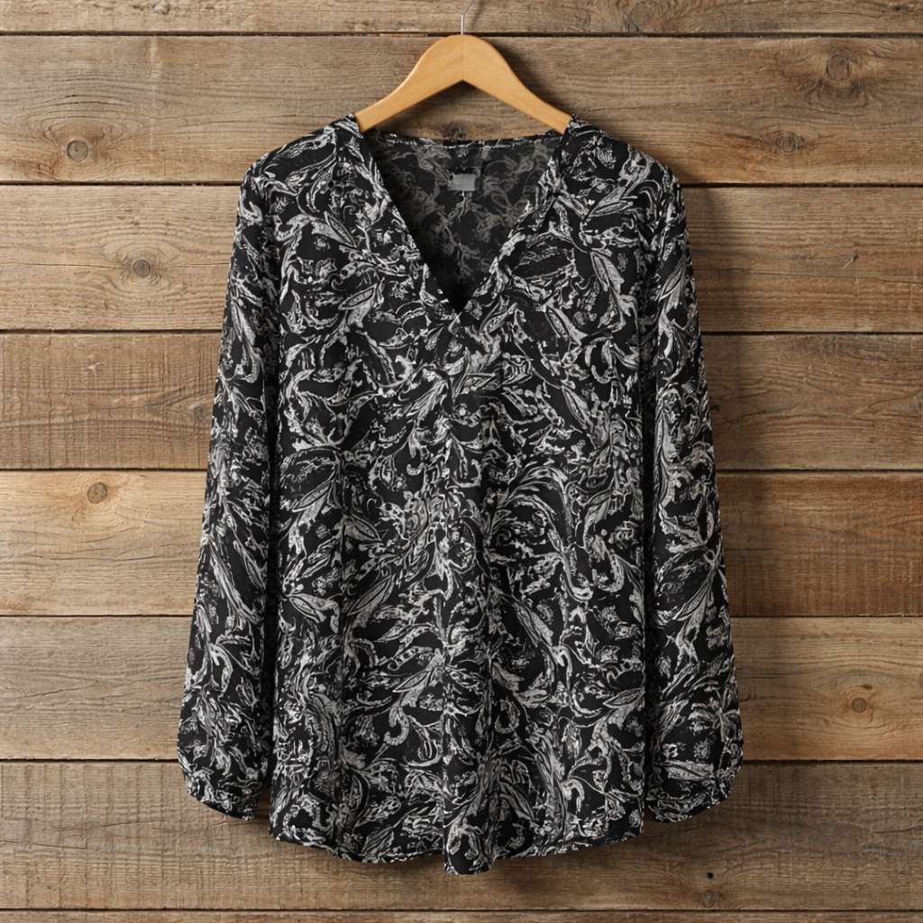 Gap Xxl Long Sleeve Paisley Print Sheer Polyester Button V Neck Blouse